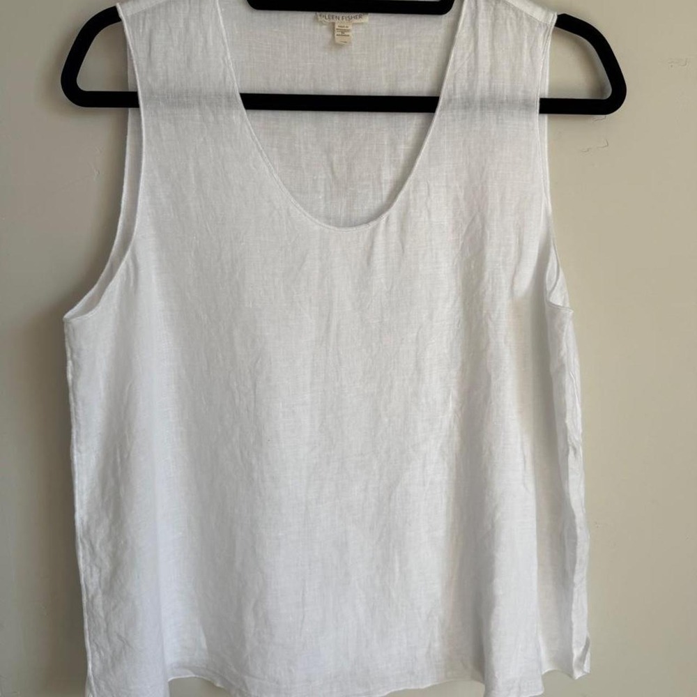 Eileen Fisher Organic Linen White Tank Top Minimalist Sleeveless Tunic Medium